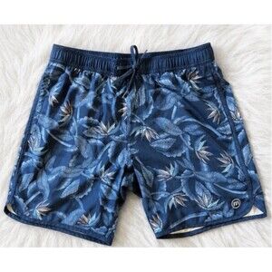 TravisMathew Mens Blue Floral Trunks Board Shorts Stretch Beach Swim Medium